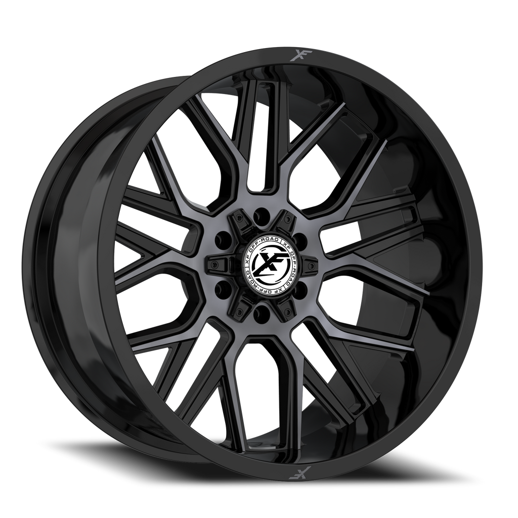 XF OFF-ROAD XF-235 22X12 -44 8X165.1/8X170 GLOSS BLACK & MACHINED TITANIUM DOUBLE DARK TINT