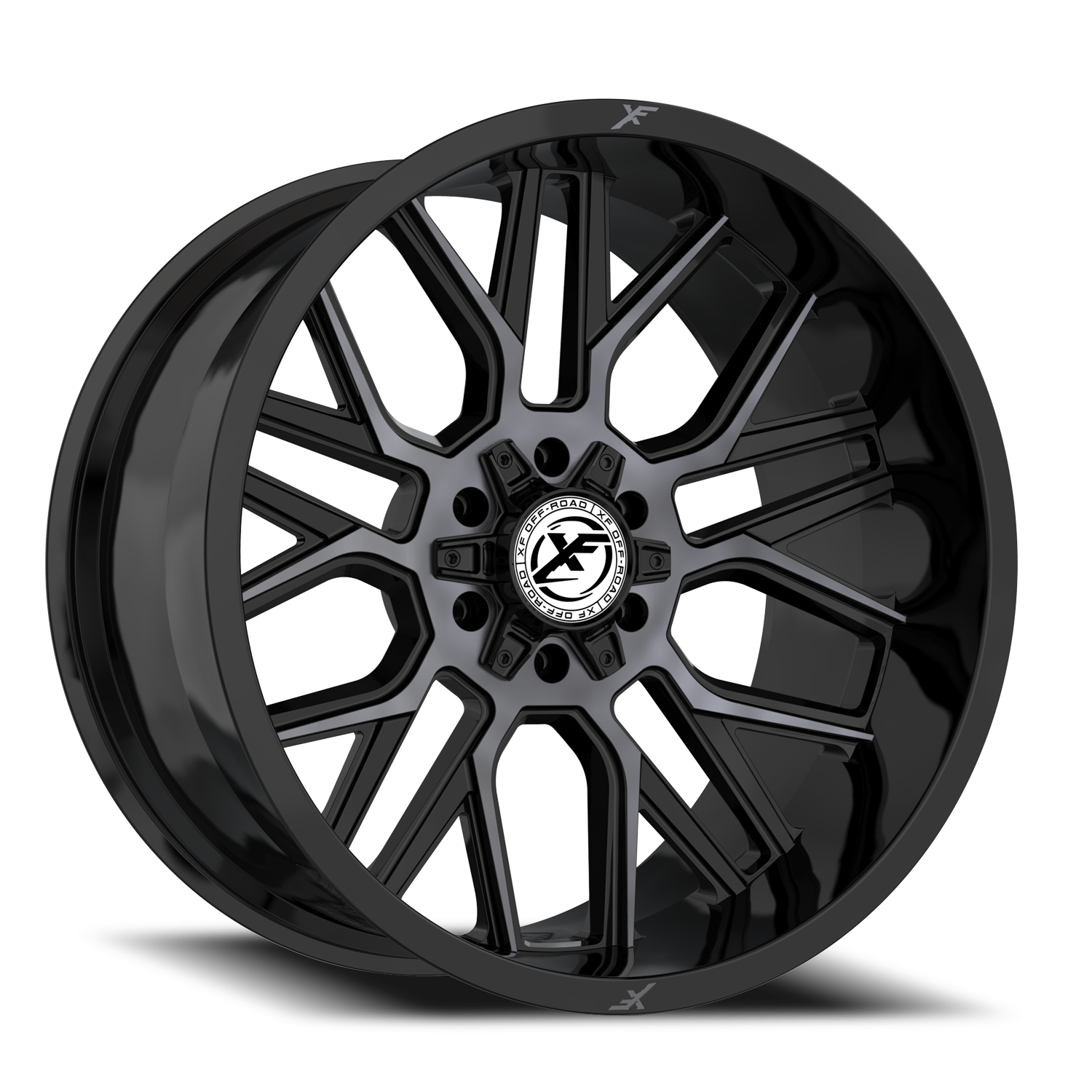 XF OFF-ROAD XF-235 22X12 -44 8X165.1/8X170 GLOSS BLACK & MACHINED TITANIUM DOUBLE DARK TINT