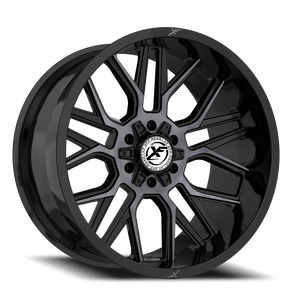 XF OFF-ROAD XF-235 22X12 -44 8X165.1/8X170 GLOSS BLACK & MACHINED TITANIUM DOUBLE DARK TINT