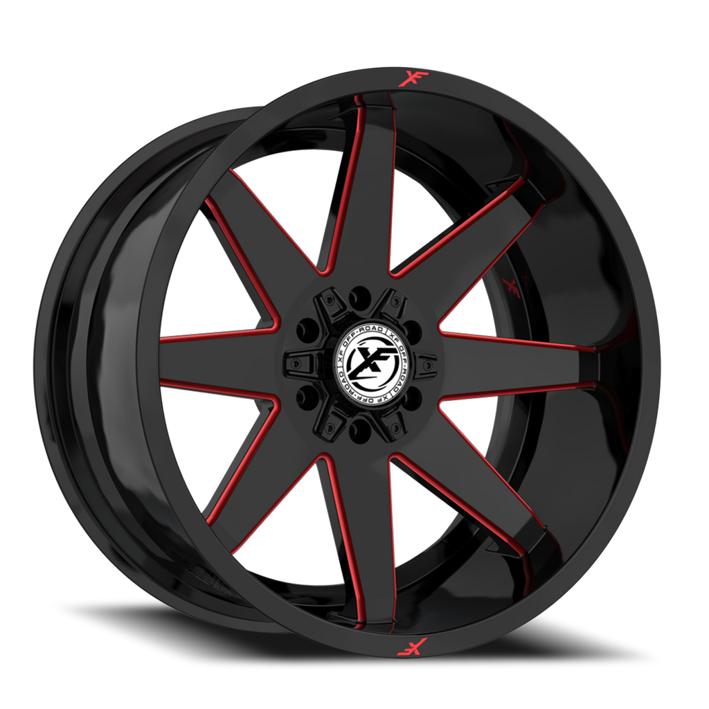 XF OFF-ROAD XF-236 20X10 -12 5X127/5X139.7 GLOSS BLACK & RED MILLED