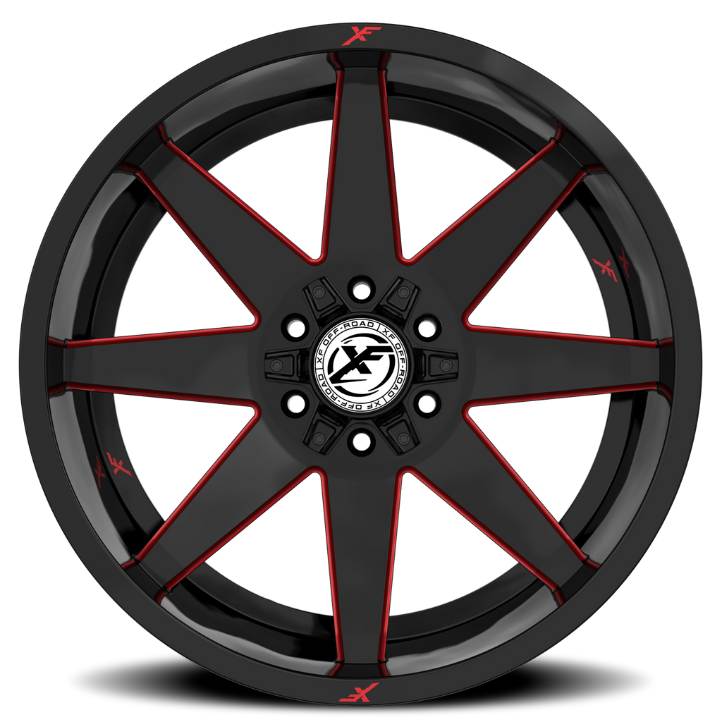 XF OFF-ROAD XF-236 20X10 -12 5X127/5X139.7 GLOSS BLACK & RED MILLED