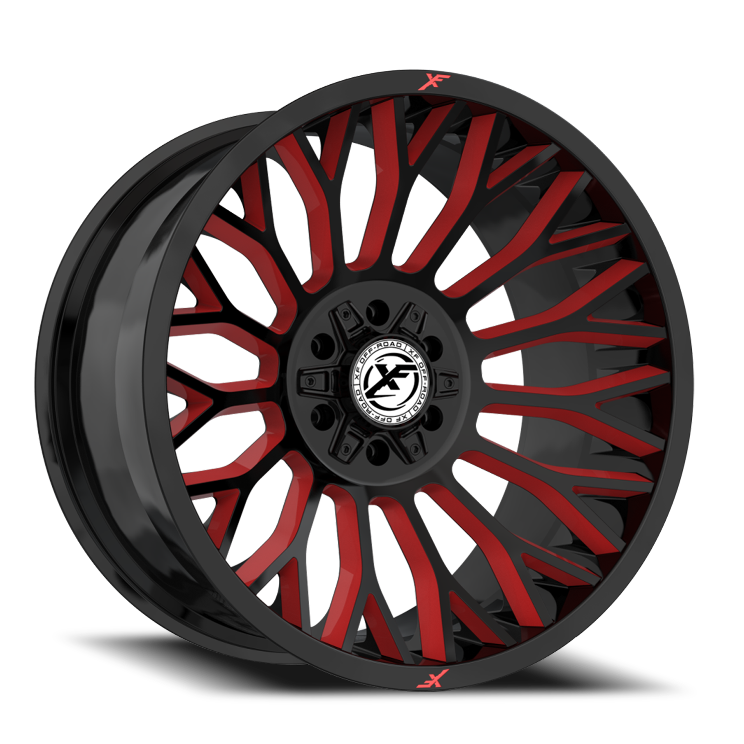 XF OFF-ROAD XF-237 26X14 -76 8X165.1/8X170 GLOSS BLACK & RED MILLED