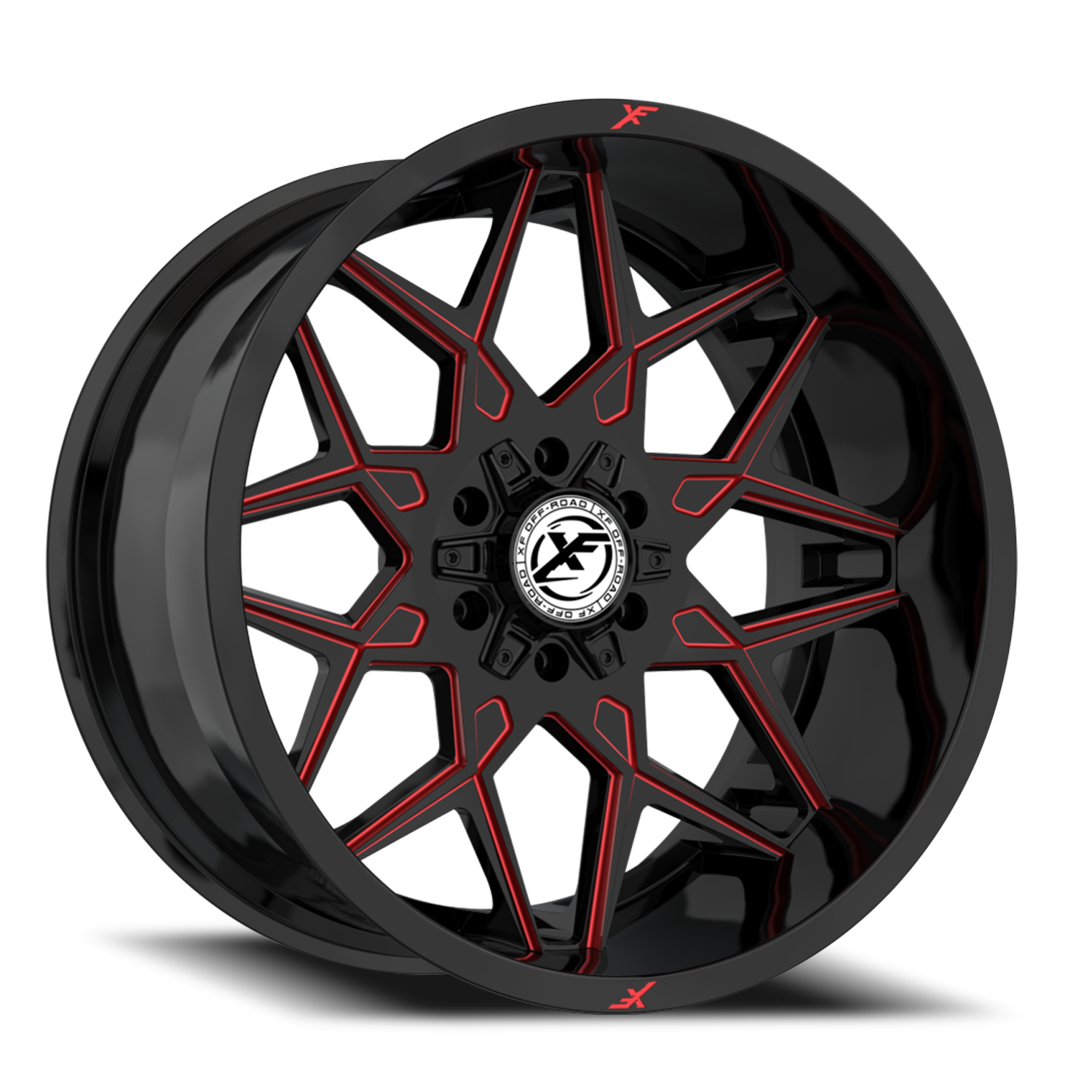 XF OFF-ROAD XF-238 18X9 0 6X135/6X139.7 GLOSS BLACK & RED MILLED