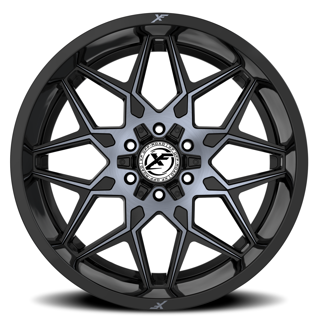 XF OFF-ROAD XF-238 20X10 -12 8X165.1/8X170 GLOSS BLACK & MACHINED TITANIUM DOUBLE DARK TINT