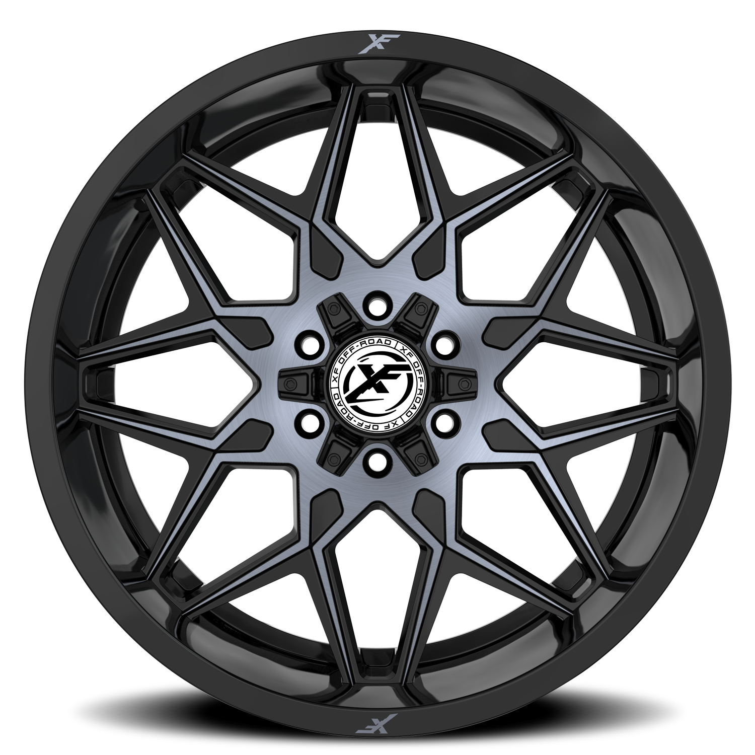 XF OFF-ROAD XF-238 20X10 -12 8X165.1/8X170 GLOSS BLACK & MACHINED TITANIUM DOUBLE DARK TINT