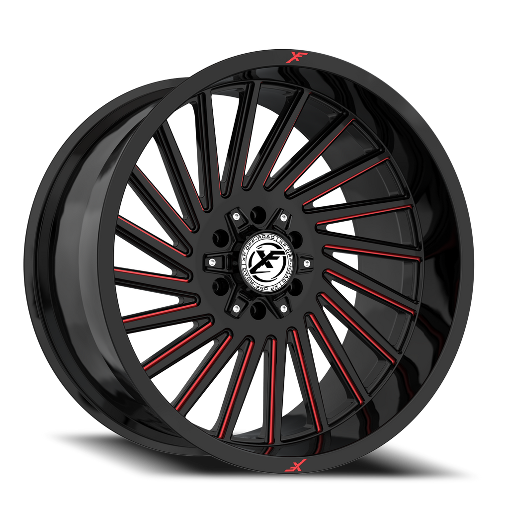 XF OFF-ROAD XF-239 20X10 -12 5X127/5X139.7 GLOSS BLACK & RED MILLED