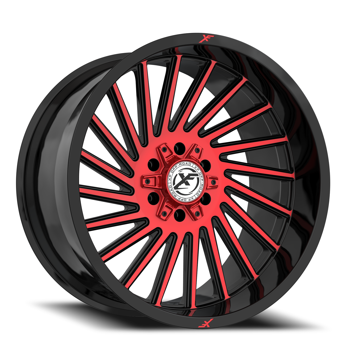 XF OFF-ROAD XF-239 22X12 -44 6X135/6X139.7 GLOSS BLACK & RED MACHINED