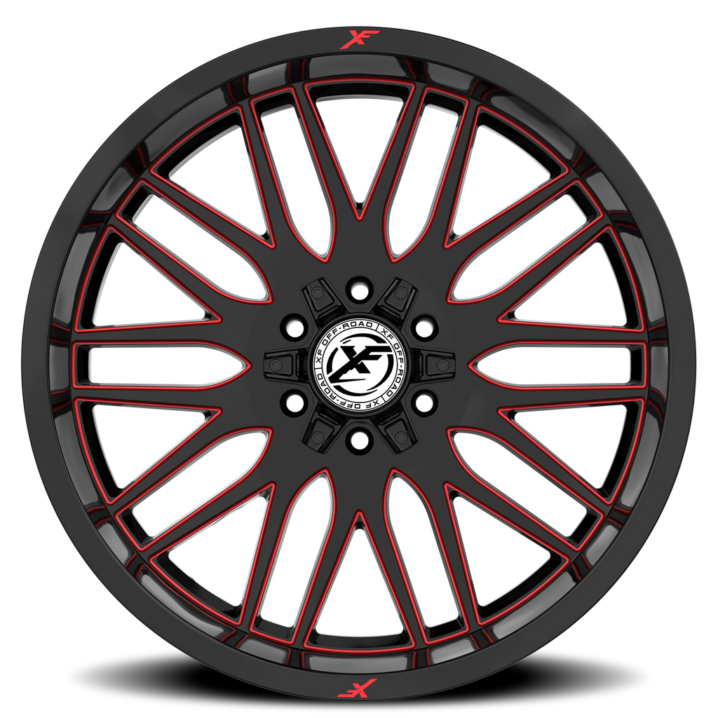 XF OFF-ROAD XF-240 18X9 12 6X135/6X139.7 GLOSS BLACK & RED MILLED