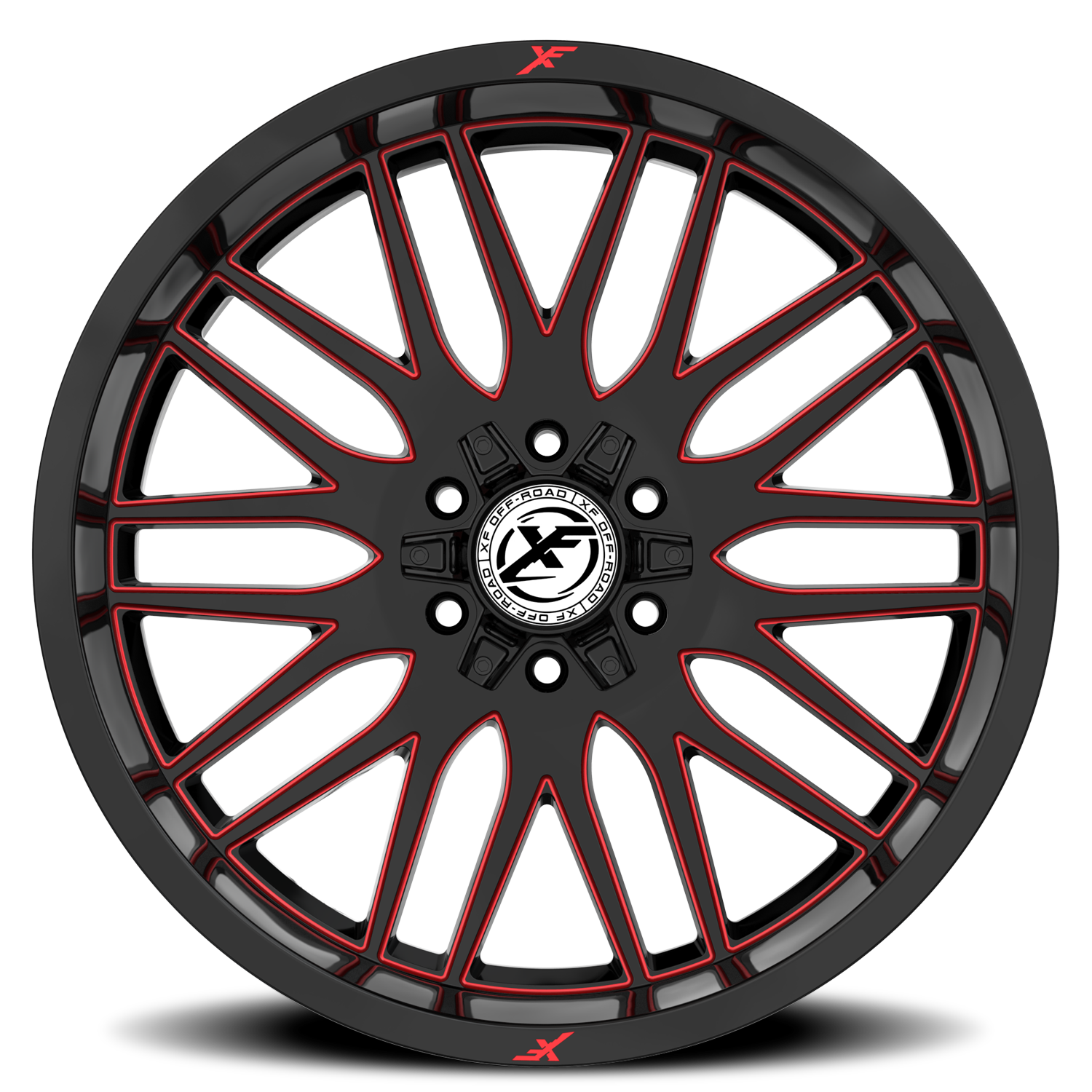 XF OFF-ROAD XF-240 18X9 12 6X135/6X139.7 GLOSS BLACK & RED MILLED