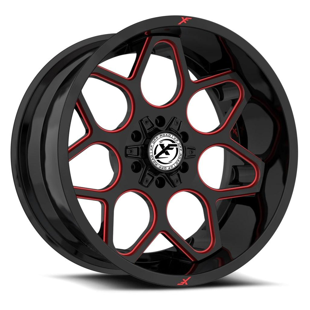 XF OFF-ROAD XF-233 20X10 -12 8X165.1/8X180 GLOSS BLACK & RED MILLED