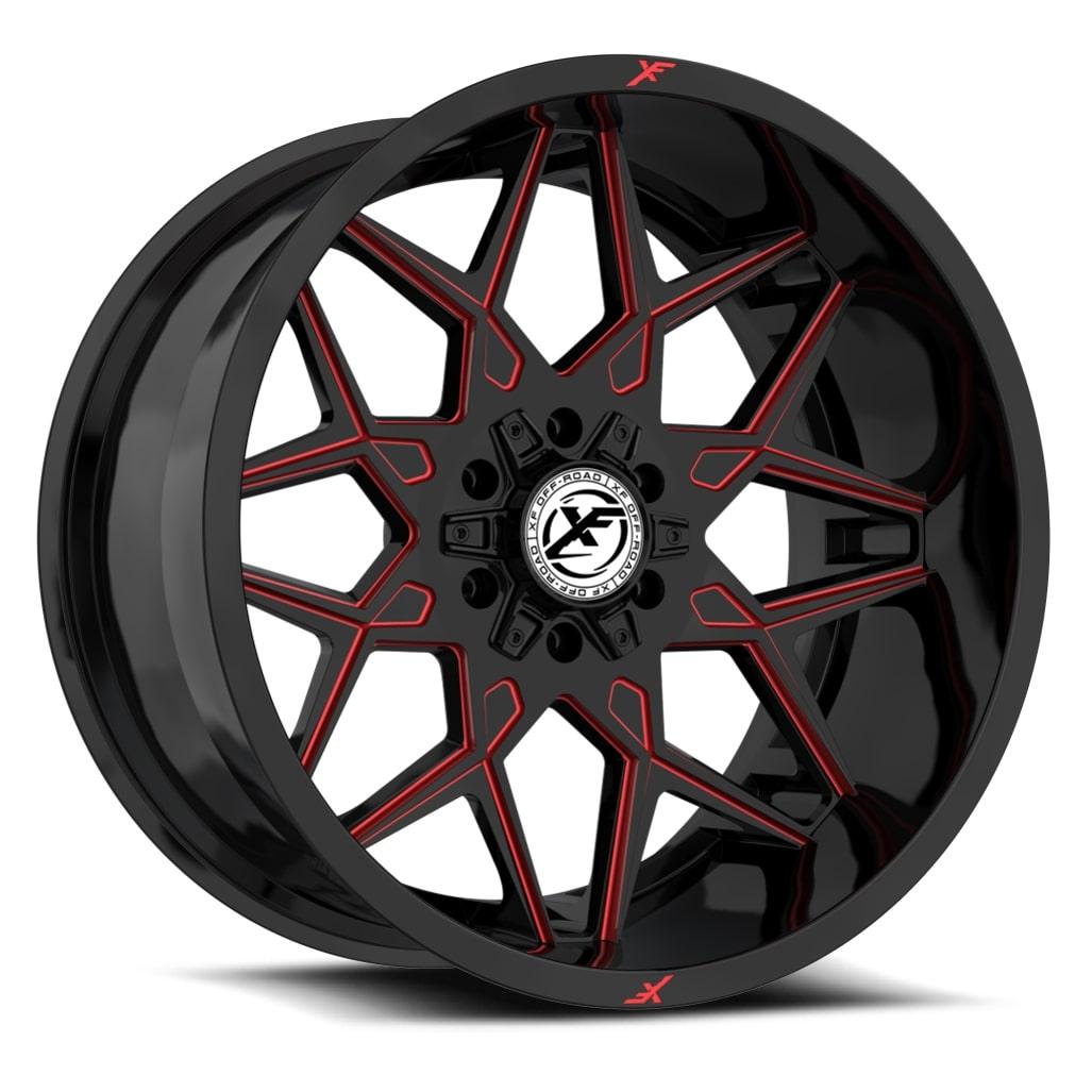 XF OFF-ROAD XF-238 22X10 -24 6X135/6X139.7 GLOSS BLACK & RED MILLED