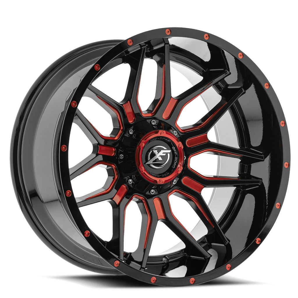 XF OFF-ROAD XF-222 26X14 -76 5X127/5X139.7 GLOSS BLACK & RED MILLED