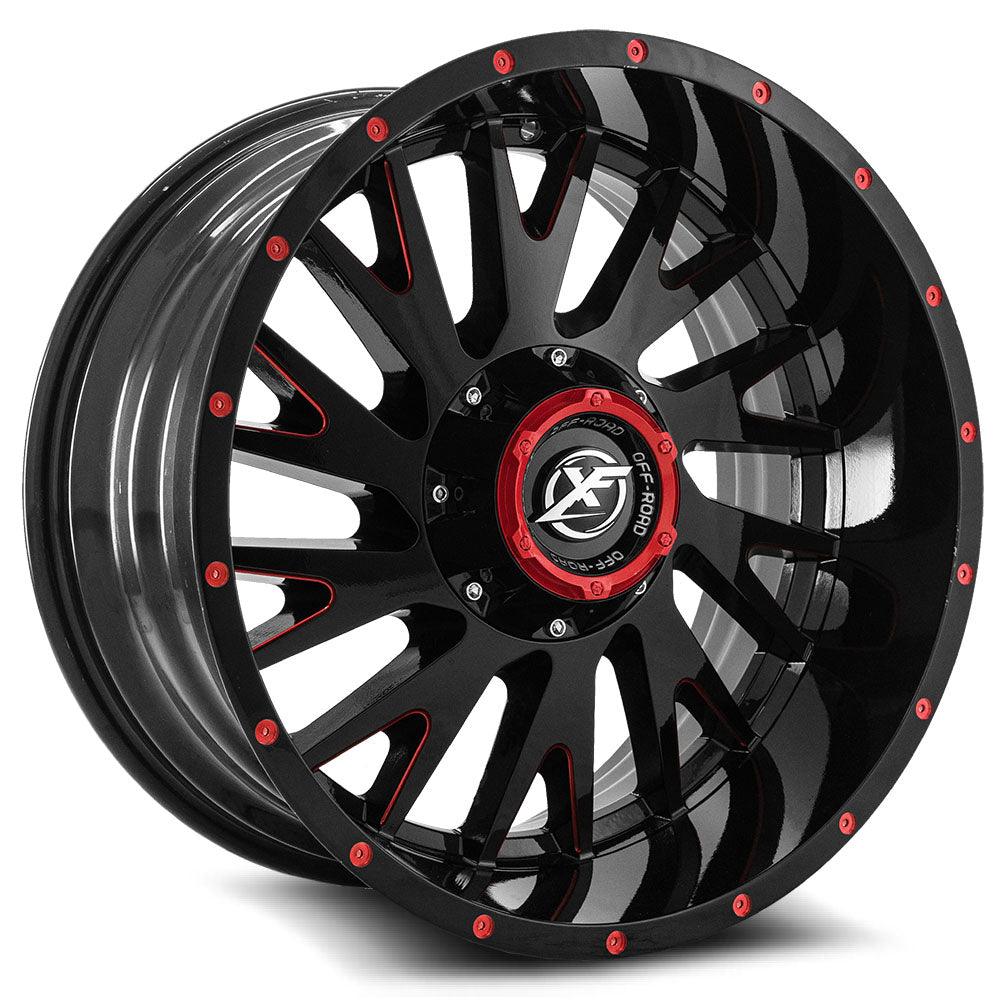 XF OFF-ROAD XF-221 20X12 -44 6X135/6X139.7 GLOSS BLACK & RED MILLED