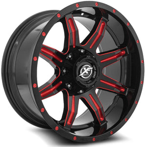 XF OFF-ROAD XF-215 24X12 -44 5X139.7/5X150 GLOSS BLACK & RED MILLED