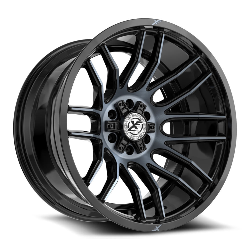 XF OFF-ROAD XF-232 20X9 0 5X127/5X139.7 GLOSS BLACK & MACHINED TITANIUM DOUBLE DARK TINT