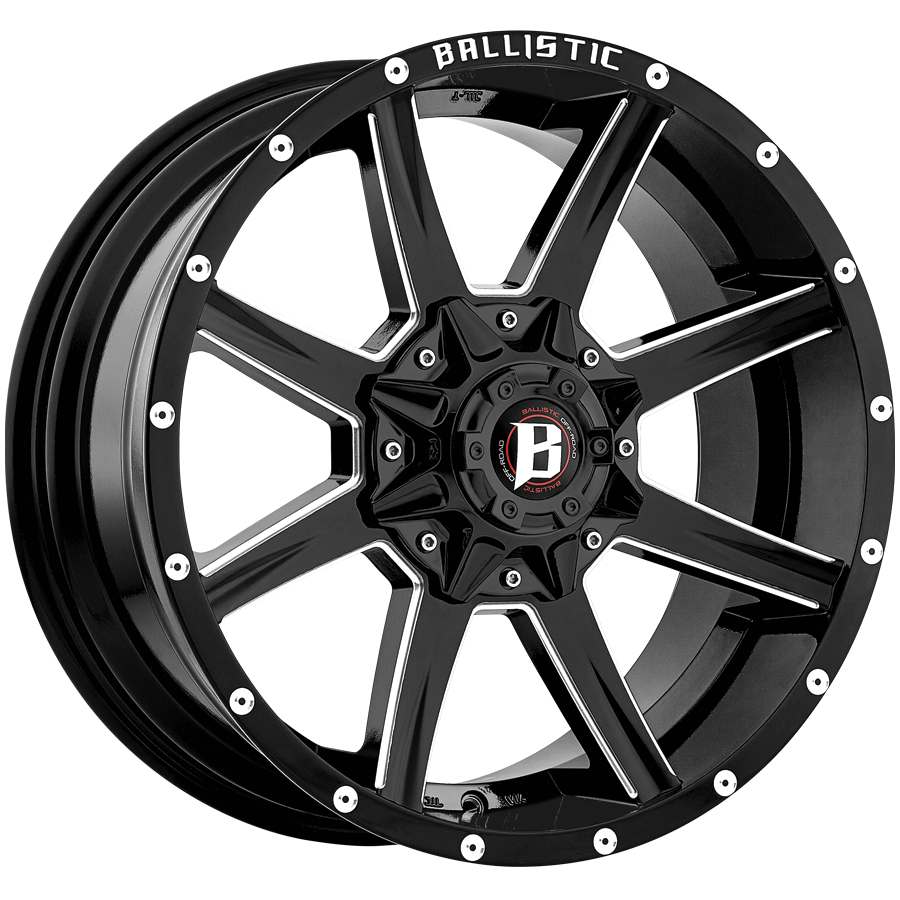 BALLISTIC 956-RAZORBACK 20X9 5X114.3/127  -12 GLOSS BLACK w/ MILLED WINDOWS