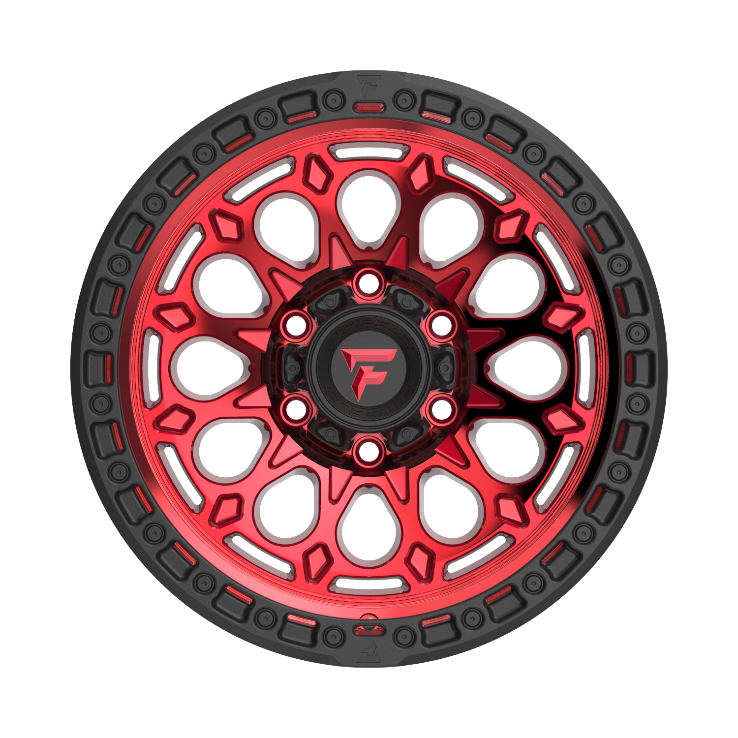 FITTIPALDI FT101RTB 17X9, PCD 6X5.50, ET-12, CB 106.2-MACHINED W/ GLOSS RED TINT & SATIN BLACK RING