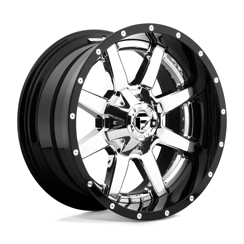 Fuel 2PC D260 MAVERICK 20X12 -44 6X135/6X139.7 CHROME PLATED GLOSS BLACK LIP