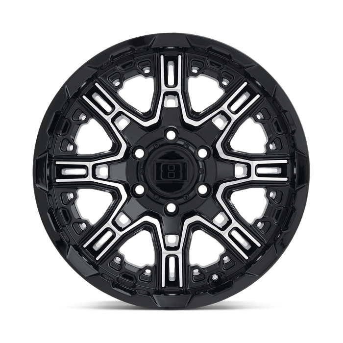 Level 8 SLINGSHOT 17X8.5 10 6X120/6X120 GLOSS BLACK W/ MACHINED FACE BIG X FACTOR