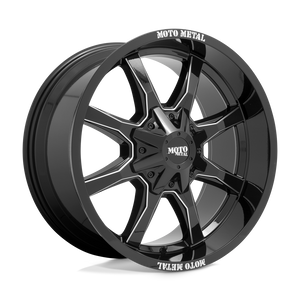 MOTO METAL MO970 17X9 12 5X139.7/5X150 GLOSS BLACK WITH MILLED SPOKE & MOTO METAL ON LIP