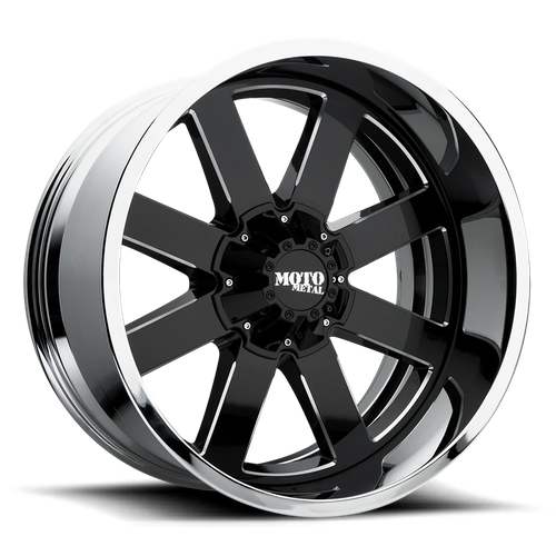 Moto Metal MO200 20X12 -44 6X139.7/6X5.5 Gloss Black Milled Center Chrome Lip