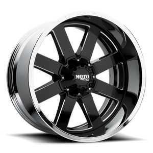 Moto Metal MO200 20X12 -44 6X139.7/6X5.5 Gloss Black Milled Center Chrome Lip