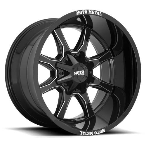 Moto Metal MO970 20X10 12 5X139.7/5X150/5X5.5/150 Gloss Black With Milled Spoke & Moto Metal On Lip