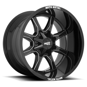 Moto Metal MO970 20X10 12 5X139.7/5X150/5X5.5/150 Gloss Black With Milled Spoke & Moto Metal On Lip