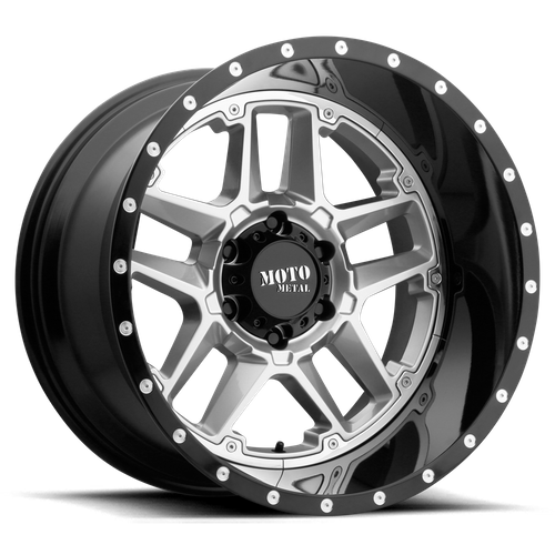 Moto Metal MO987 SENTRY 20X9 18 5X127/5X5.0 Gloss Silver Center Gloss Black Lip