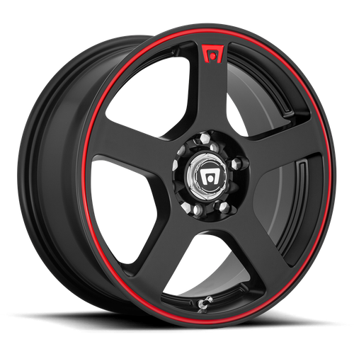 Motegi MR116 FS5 18X8 45 5X108/5X114.3/5X4.25/4.5 Matte Black Red Racing Stripe