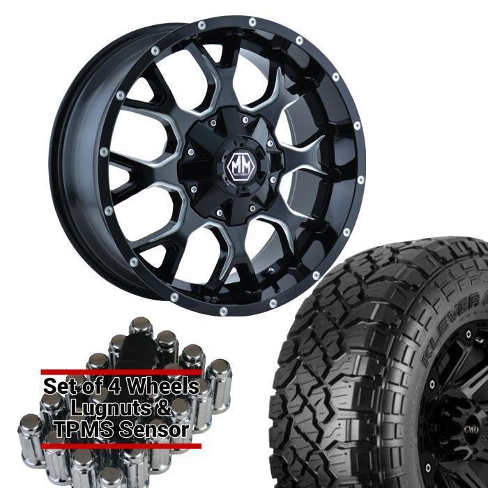 SET OF 4 | Mayhem 8015 Warrior 20x10 -25 6x135/6x139.7(6x5.5 | 35x12.50R20 Kenda KR601 CHEVY LIFTED