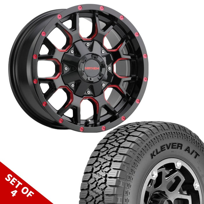 SET OF 4 | MAYHEM 8015 WARRIOR 20-INCH 6x135 BLACK RED | KENDA KLEVER TIRE | PACKAGE FOR FORD F150