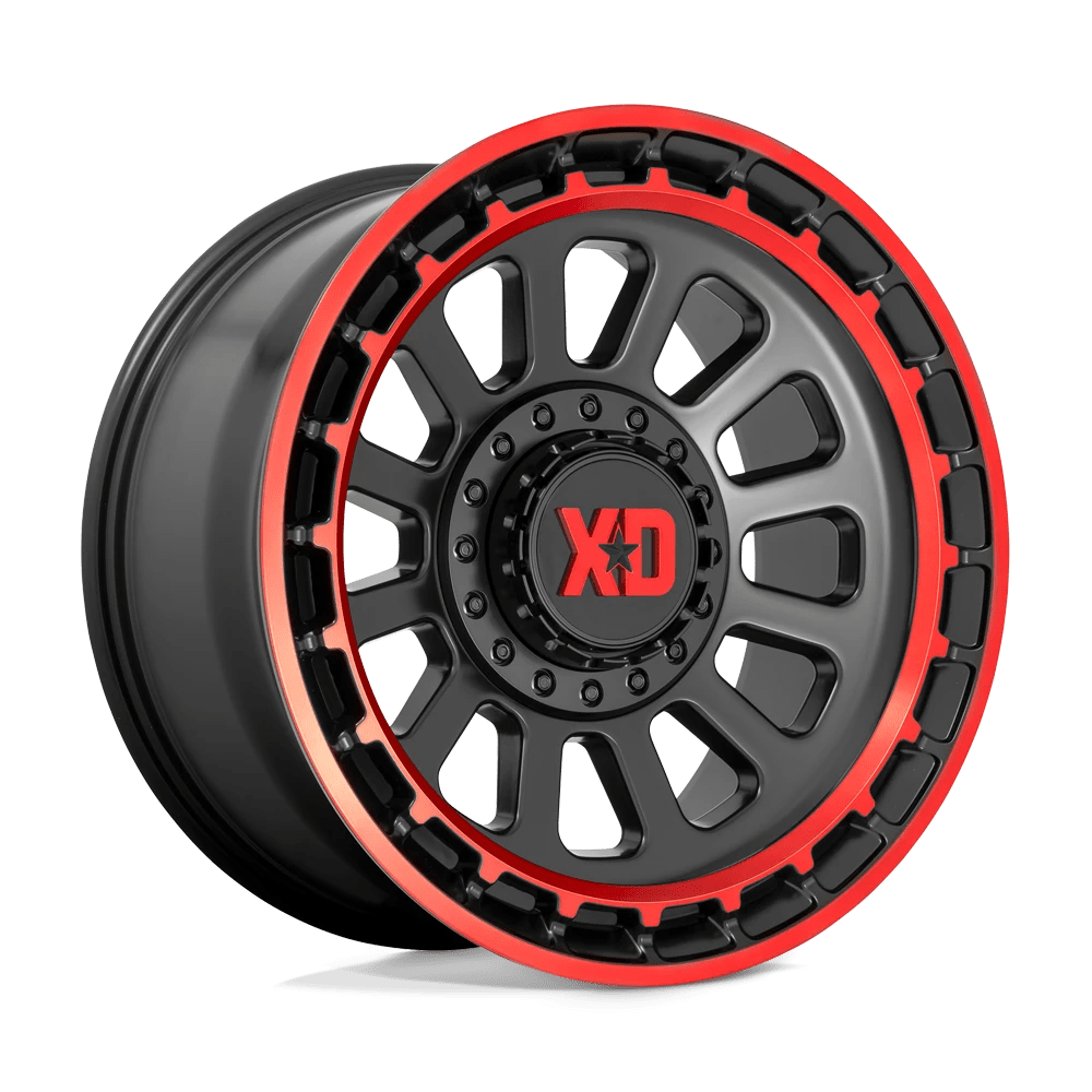 XD XD856 OMEGA 17X9 -12 6X135/6X5.3/6X139.7/6X5.5 Satin Black Machined Lip With Red Tint