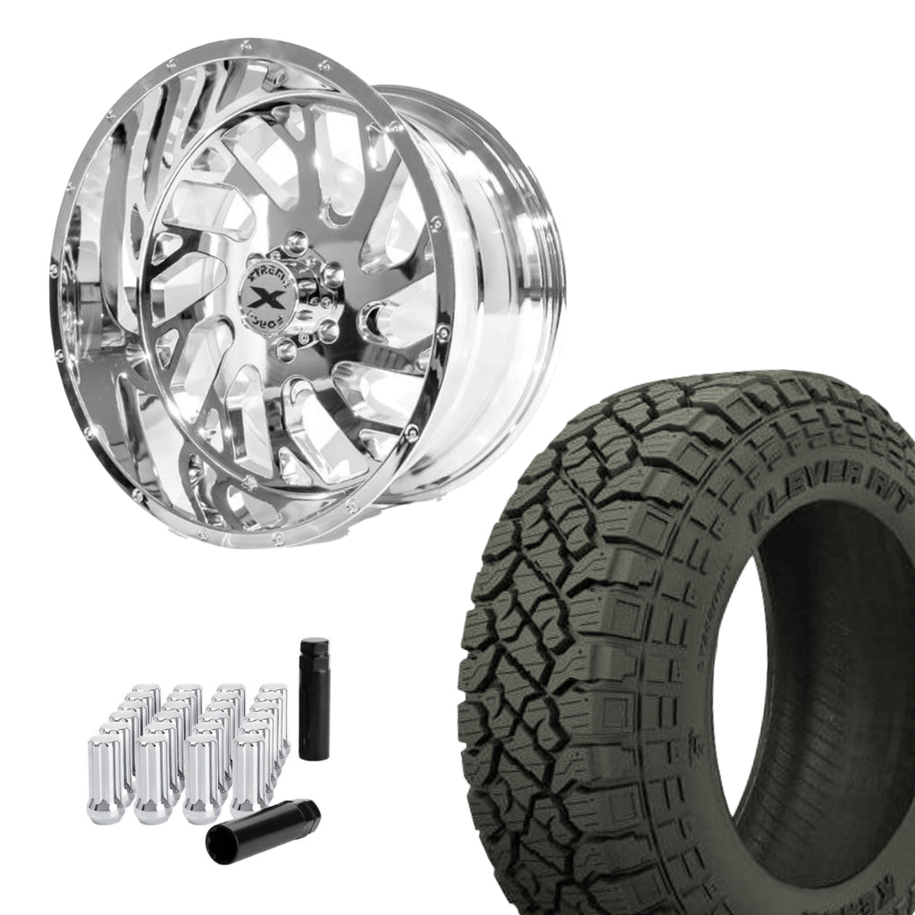 XF-8 22x12 -44 6x139.7 Chrome & 35x12.50R22 Kenda Klever RT KR601 TOYOTA LIFTED