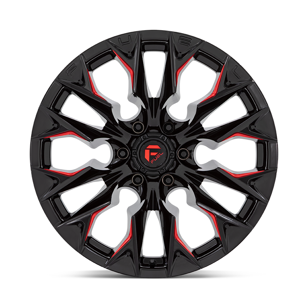 Fuel 1PC D823 FLAME 22X10 -18 6X135 GLOSS BLACK MILLED WITH CANDY RED