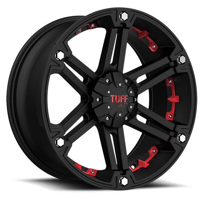 Tuff T01 18X9 25 6X139.7/6X5.5 FLAT BLACK W/ RED INSERTS