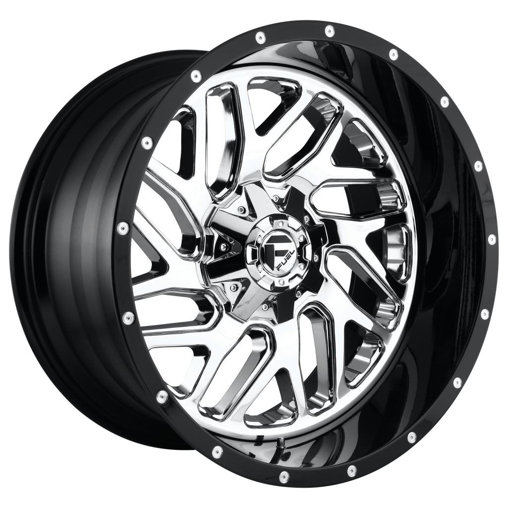 Fuel 2PC D211 TRITON 20X10 -19 5X114.3/5X127/5X4.5/5.0 CHROME PLATED GLOSS BLACK LIP