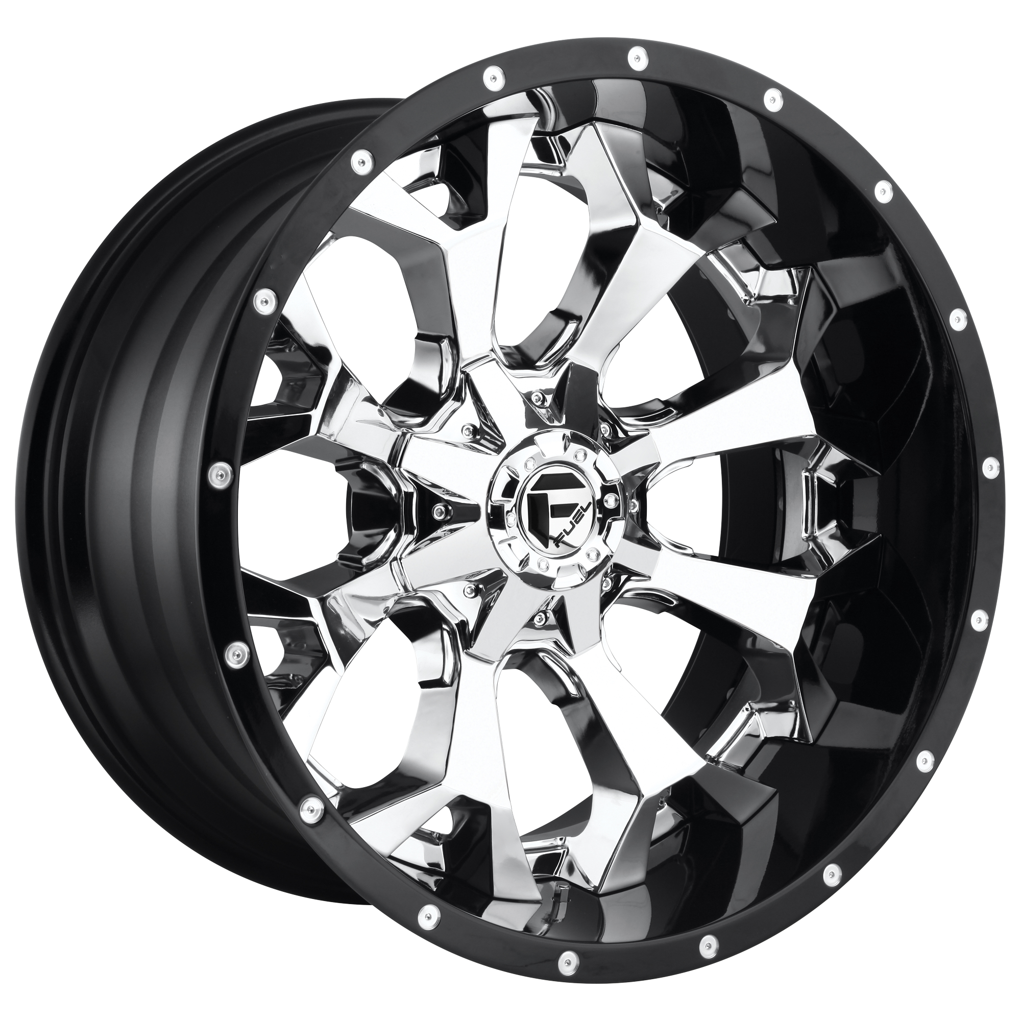 Fuel 2PC D246 ASSAULT 20x10 -18 8x180/8x7.1 CHROME PLATED GLOSS BLACK LIP