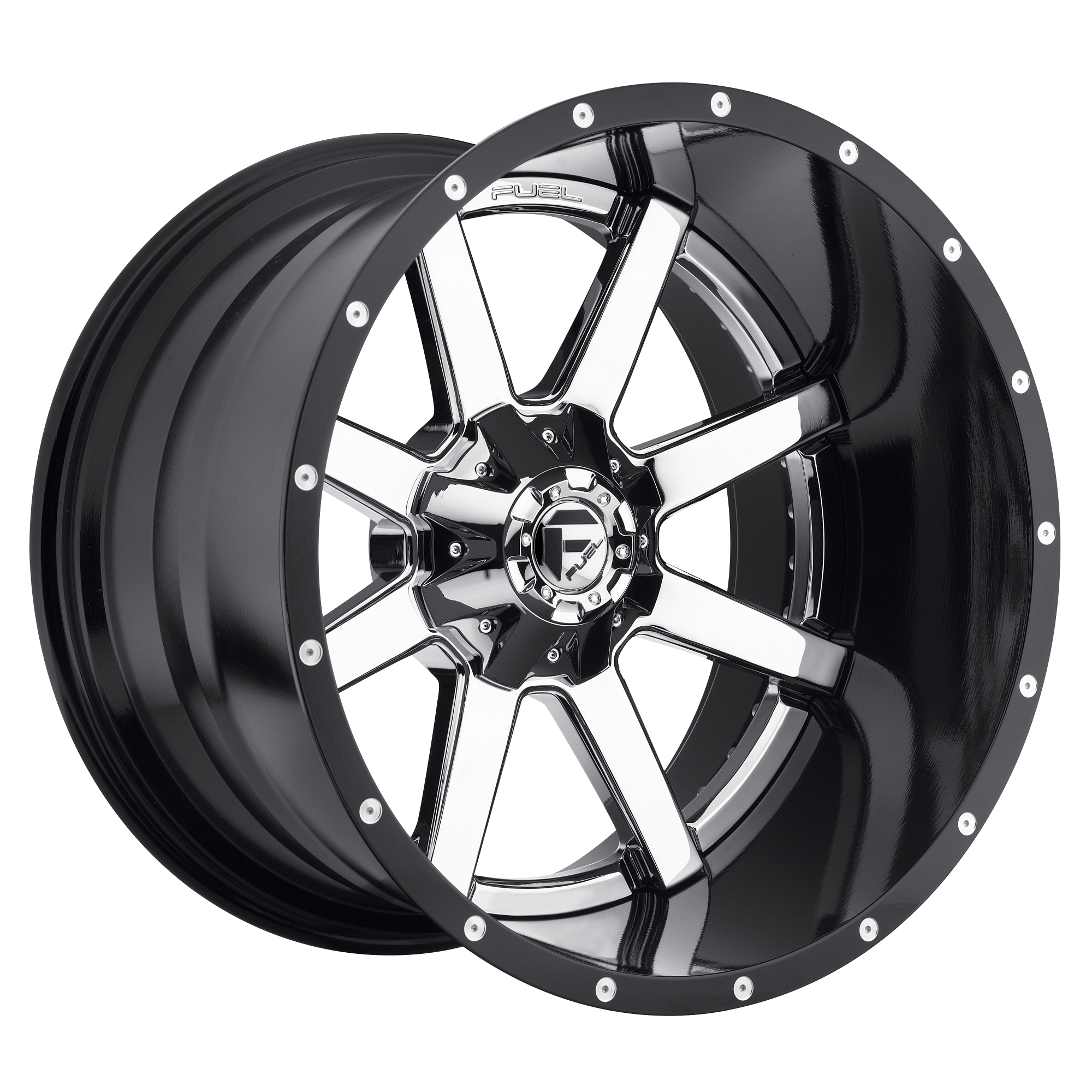 Fuel 2PC D260 MAVERICK 24x12 -44 8x170/8x6.7 CHROME PLATED GLOSS BLACK LIP
