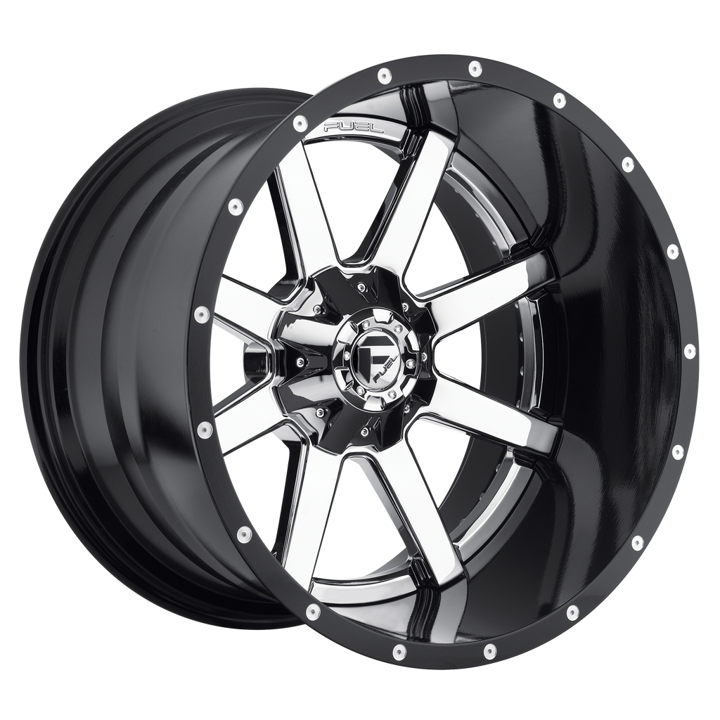 Fuel 2PC D260 MAVERICK 22X12 -44 5X127/5X139.7/5X5.0/5.5 CHROME PLATED GLOSS BLACK LIP