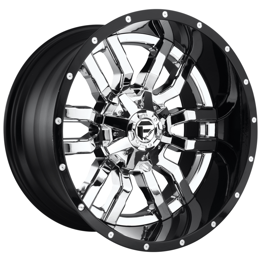 Fuel 2PC D270 SLEDGE 20X10 -18  8X170/8X6.7 CHROME PLATED GLOSS BLACK LIP