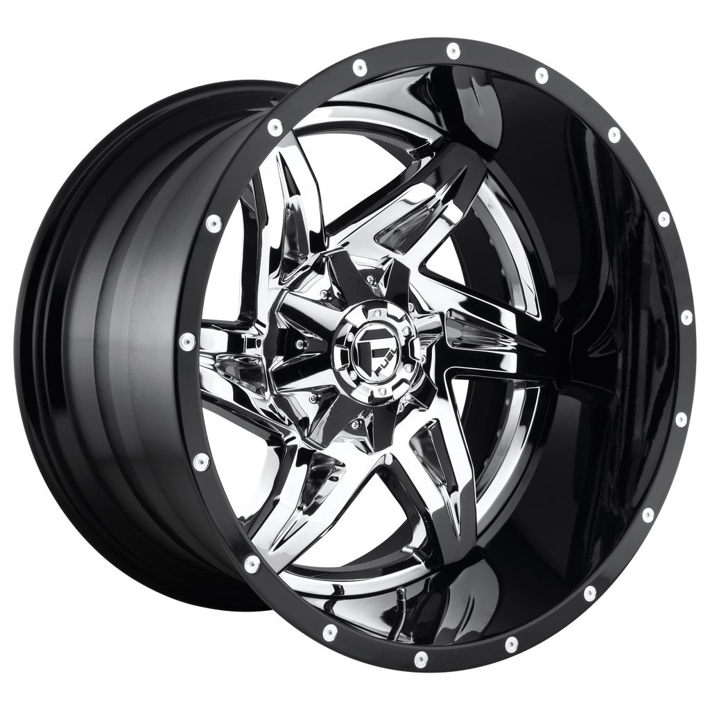 Fuel 2PC D272 ROCKER 20X10 -18 6X135/6X5.3/6X139.7/6X5.5 CHROME PLATED GLOSS BLACK LIP