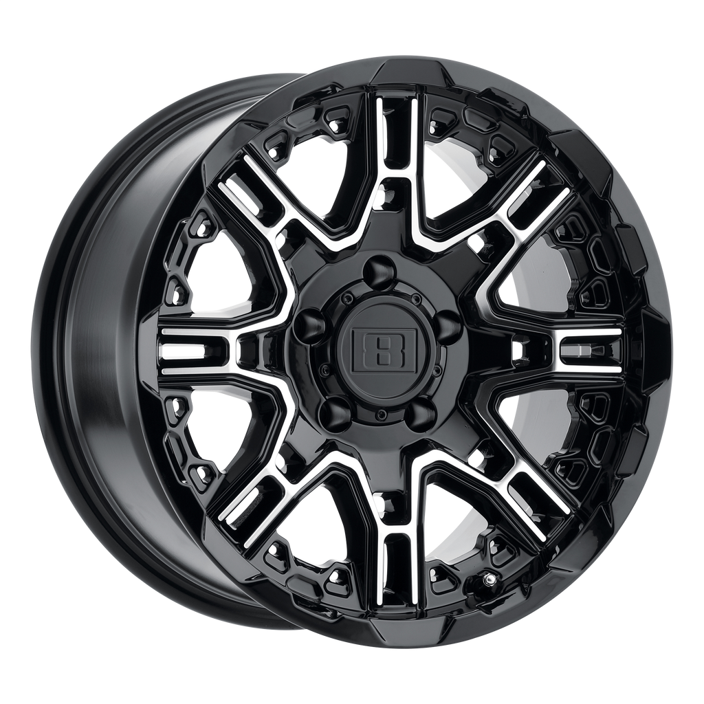 Level 8 SLINGSHOT 20X11.5 -44 6X135/6X5.3 GLOSS BLACK W/ MACHINED FACE