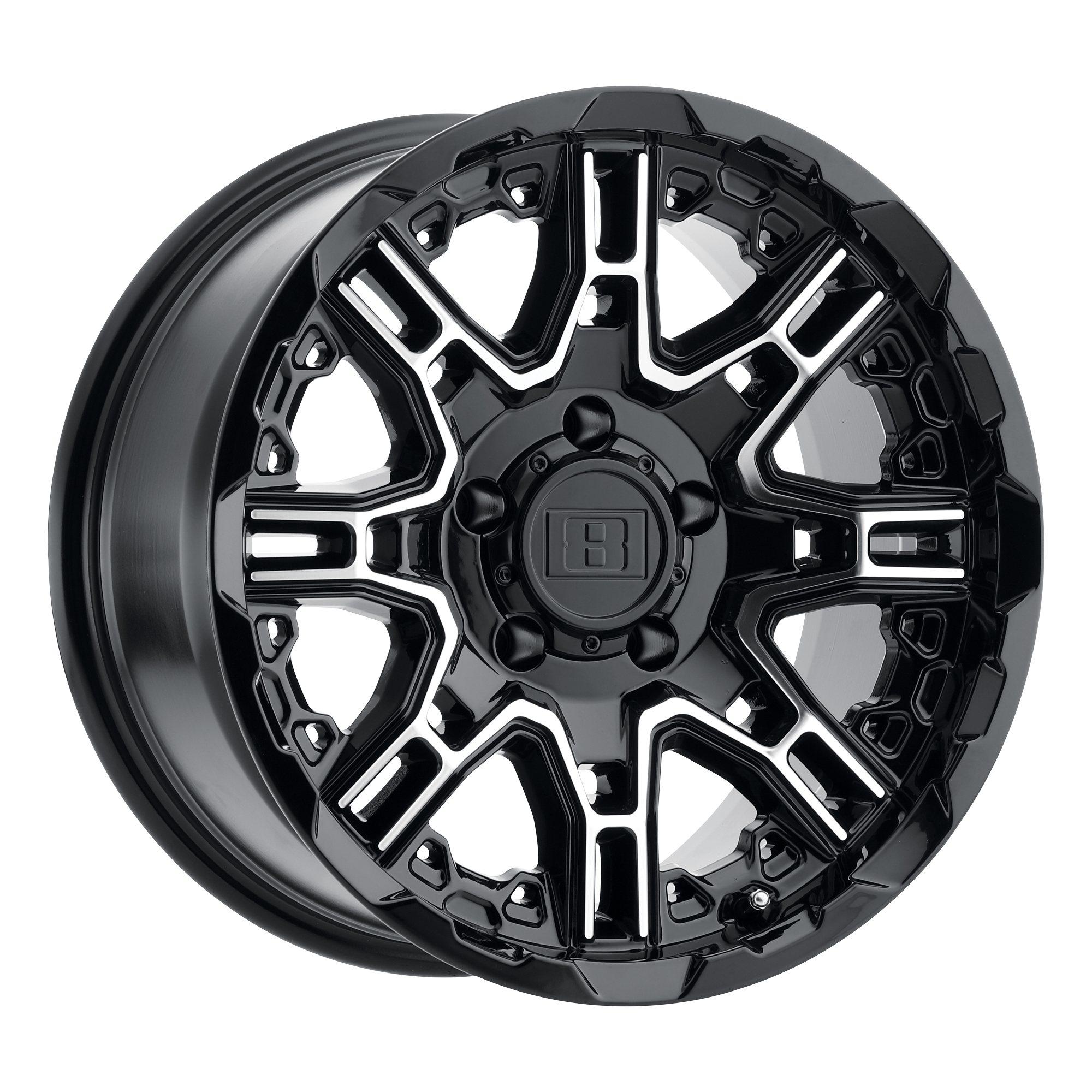 Level 8 SLINGSHOT 20X11.5 -44 6X135/6X5.3 GLOSS BLACK W/ MACHINED FACE