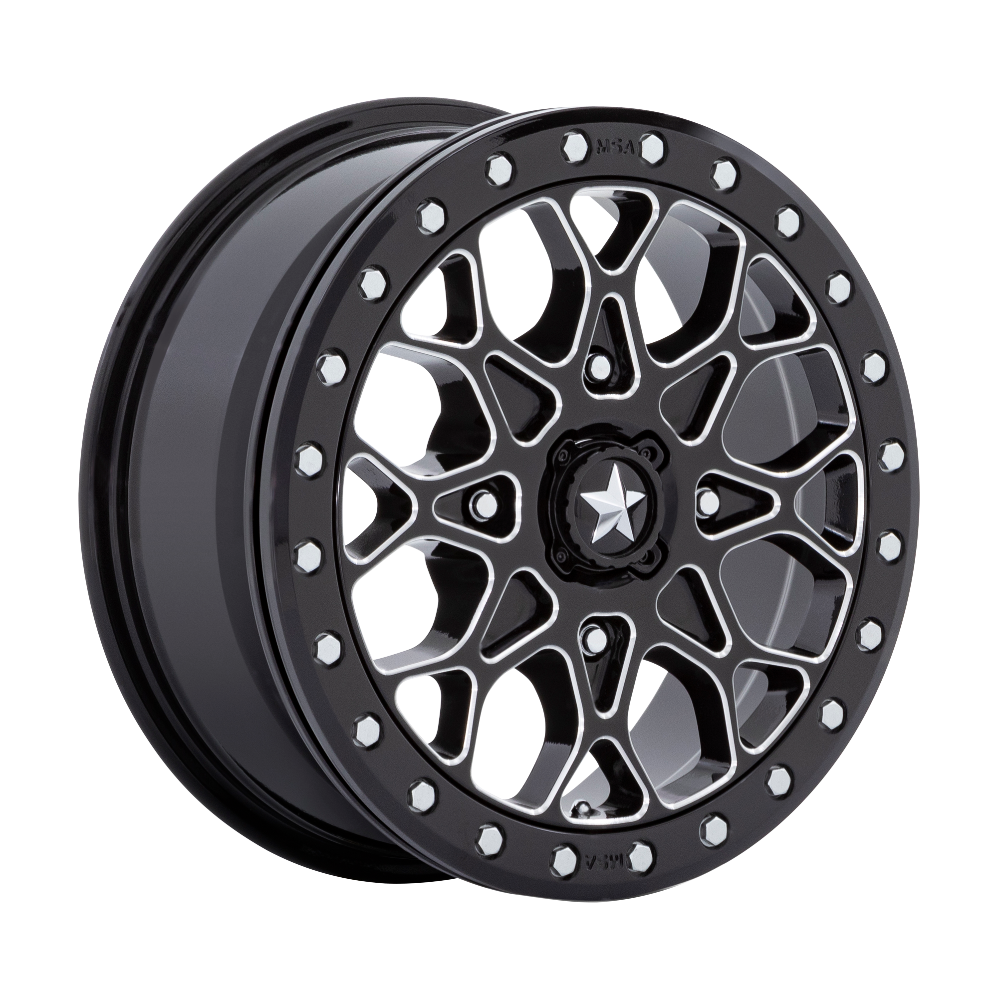 MSA OFFROAD WHEELS M48 PORTAL BEADLOCK 15X6 38 4X137 GLOSS BLACK MILLED WITH GLOSS BLACK RING