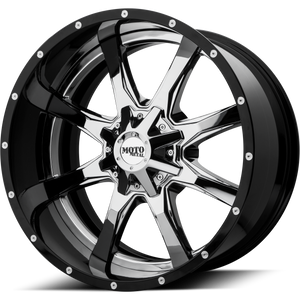 Moto Metal MO201 20X12 -44 6X135/6X5.3/6X139.7/6X5.5 Chrome Center Gloss Black Milled Lip