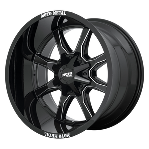 Moto Metal MO970 17X8 0 5X139.7/5X150 GLOSS BLACK WITH MILLED SPOKE & MOTO METAL ON LIP