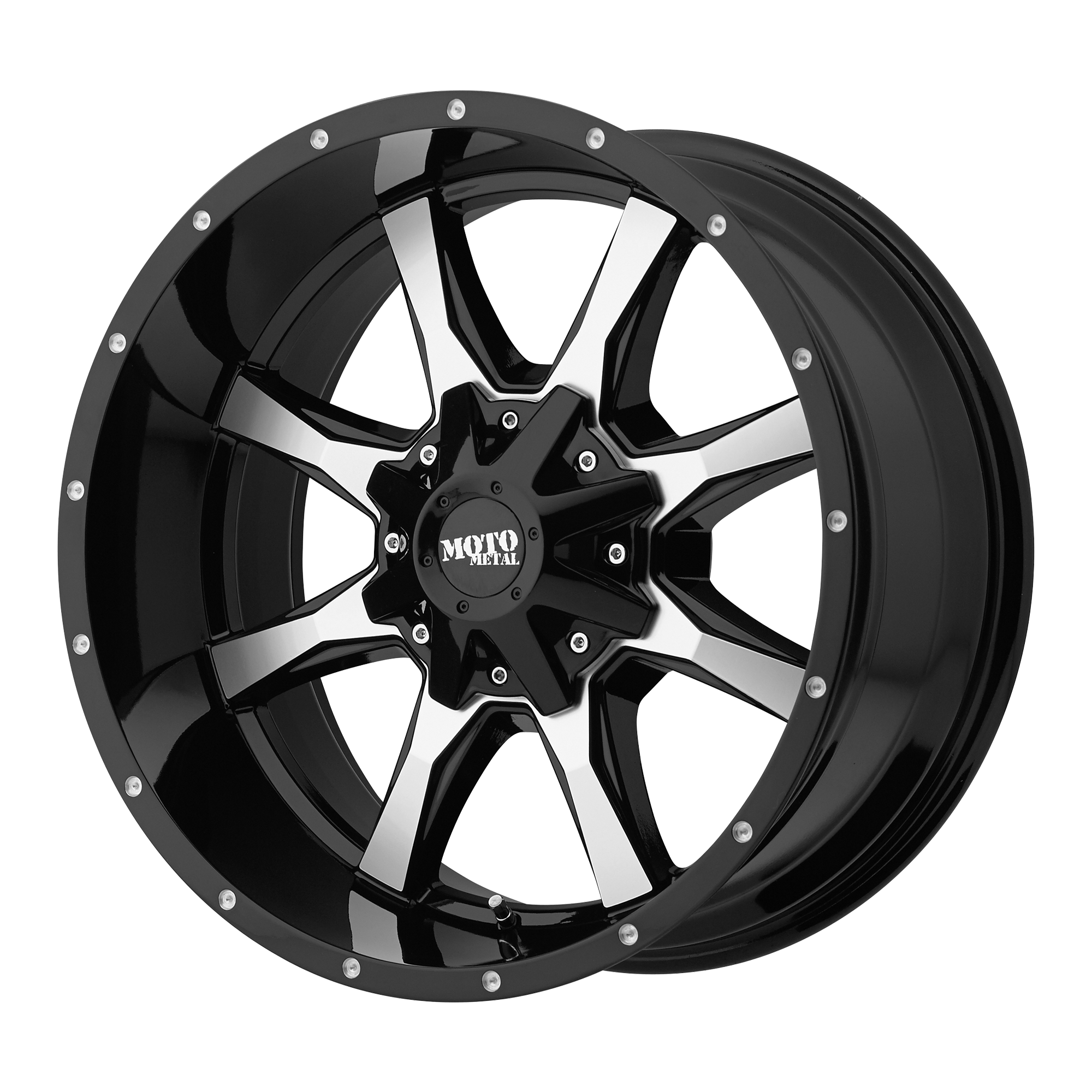 Moto Metal MO970 18X10 -24 5X139.7/5X150 GLOSS BLACK MACHINED FACE